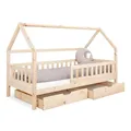 Produktbild: Ehrenkind® Hausbett Lille | Kinderbett mit abnehmbaren Rausfallschutz aus Massivholz FSC® zertifziert inkl. Schubladen | Hausbett 80x160 | Kinderbett 80x160 Natur