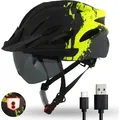 Produktbild: Fahrradhelm H085 Urban mit LED-Rücklicht & Magnet-Sonnenbrille Visier – City Helm für Damen & Herren – 54-61cm – Ultraleicht 245g Schwarz/G... - Schwarz/Gelb