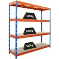 Produktbild: PROREGAL Profi Schwerlastregal Rhino HxBxT 200x200x60cm 4 Spanplatten-Ebenen 16mm Fachlast 500kg Blau/Orange Stecksystem Lagerregal Steckregal
