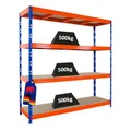 Produktbild: PROREGAL Profi Schwerlastregal Rhino EXTRA BREIT blau/orange HxBxT 200x200x60cm Fachlast 500kg 4X Spanplatten-Ebenen 16mm Garagenregal, Lagerregal, Steckregal, Weitspannregal