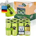 Produktbild: all Pets United® BI0 Hundekotbeutel mit Spender Kompostierbare Kotbeutel für Hunde mit Hundekotbeutelspender 100% Biologisch abbaubare Hundebeutel mit Leinen Halter (120 Beutel: 8 Rollen + 1 Spender)
