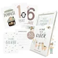 Produktbild: HIMMEL.HERZ.PAPIER® Meilensteinkarten Baby - Baby Geschenk zur Geburt & Babyparty und Schwangerschaft - 50 Karten inkl. Geschenkbox für Jungen und Mädchen - Bunte Tiermotive