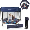 Produktbild: LIONELO Roel Laufstall Baby bis zu 15 kg, Großformat 135 x 85 cm, sechseckige Form, LockGuard Faltschloss, verstärkte Basis, rutschfeste Fußkappen, Schutztasche