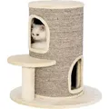 Produktbild: PawHut Kratztonne für Katzen, 61 cm Hoch Katzentonne mit 2 Höhlen, Kratzbaum mit Sprungplattform, Katzenturm aus Sisal, Plüsch, für kleine Katz... - Beige