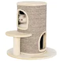 Produktbild: PawHut Kratztonne für Katzen, 61 cm Hoch Katzentonne mit 2 Höhlen, Kratzbaum mit Sprungplattform, Katzenturm aus Sisal, Plüsch, für kleine Katzen Beige