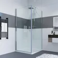 Produktbild: IMPTS 100 x 70 cm Duschkabine Duschabtrennung Glas Duschtür mit fester Glaswand, Drehtür Eckeinstieg Dusche NANO 6mm Sicherheitsglas Höhe 195 cm