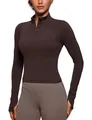 Produktbild: CRZ YOGA Damen Butterluxe 1/2 Reißverschluss Langarmshirt Sport Pullover Crop Oberteile Fitness Gym Running Sweatshirt mit Daumenloch Heißes Fudge-Brown 36