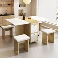 Produktbild: Flieks Essgruppe 5-tlg, Ausziehbar Esstisch mit 4 Hocker, Klappbar Küchentisch Set, Sitzgruppe 4 Personen, Esstisch mit Stauraum, Naturbelassen