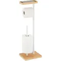 Produktbild: Relaxdays Toilettenpapierhalter, für 3 Ersatzrollen, Ablage, Bambus, Metall, 66,5x21x17 cm, WC-Rollenhalter, weiß/natur