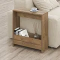 Produktbild: Beistelltisch mit integriertem Magazinhalter| kompakter Beistelltisch für Wohnzimmer und Büro| platzsparender End Table für kleine Räume| Magazinaufbewahrung| 20 x 55 x 60 cm (Dunkel Eiche Effekt)