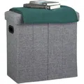 Produktbild: Relaxdays Faltbarer Sitzhocker, HxBxT: 49,5 x 46 x 25,5 cm, mit Stauraum, Griffe, Leinen, Polyester, MDF, dunkelgrau