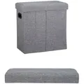 Produktbild: Relaxdays Faltbarer Sitzhocker, HxBxT: 49,5 x 46 x 25,5 cm, mit Stauraum, Griffe, Leinen, Polyester, MDF, dunkelgrau