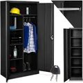 Produktbild: tectake Aktenschrank, Spind Schrank, Mehrzweckschrank, Garderobenschrank mit Kleiderstange, Haushaltsschrank mit 6 Fächern, Aktenschrank abschließbar, Ink. Einlegeböden,180x80x40cm – schwarz