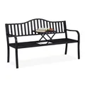 Produktbild: Relaxdays Gartenbank mit klappbarem Tisch, 3-Sitzer, stabil, Garten, Metall Balkonbank, HBT 89 x 150 x 58,5 cm, schwarz