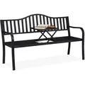 Produktbild: Relaxdays Gartenbank Mit Klappbarem Tisch, 3-sitzer, Stabil, Garten, Metall Balkonbank, Hbt 89 X 150 X 58,5 Cm, Schwarz