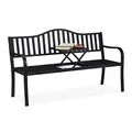 Produktbild: Relaxdays Gartenbank mit klappbarem Tisch, 3-Sitzer, stabil, Garten, Metall Balkonbank, HBT 89 x 150 x 58,5 cm, schwarz