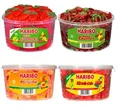 Produktbild: 4 Dosen Haribo Frucht Mix aus 4 Sorten Kirsch-Cola,Cherries,Pfirsich,Erdbeeren