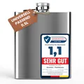 Produktbild: 0,5 L Flachmann Trinkflasche aus Edelstahl Silber mit Schraubverschluss - Auslaufsicher mit 500 ml Fassungsvolumen 17x13x3 cm - Mehrweg Schnapsflasche Taschenflasche Halber Liter 16 oz