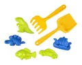 Produktbild: Lena Sandset, 7-teilig mit Schaufel und Rechen, T-Rex, Stegosaurus, Fisch, Auto und Wikingerschiff, geeignet ab 12 Monate, verpackt im Netz