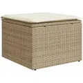 Produktbild: vidaXL Gartenhocker mit Kissen, Hocker mit abnehmbarem waschbarem Bezug, Gartenstuhl mit Stahlrahmen, Sitzhocker Gartenmöbel, Beige Poly Rattan
