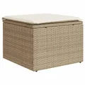 Produktbild: vidaXL Gartenhocker mit Kissen, Hocker mit abnehmbarem waschbarem Bezug, Gartenstuhl mit Stahlrahmen, Sitzhocker Gartenmöbel, Beige Poly Rattan