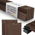 Produktbild: Juskys WPC Terrassendielen 2 m² – 220 cm Dielen, wetterfest & pflegeleicht, inkl. Unterkonstruktion, Clips & Schrauben, rutschfest für Terrasse & Balkon – Braun