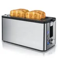 Produktbild: Arendo Edelstahl Toaster Langschlitz 4 Scheiben - Defrost Funktion - wärmeisolierendes Gehäuse - mit integrierten Brötchenaufsatz - Krümelschublade
