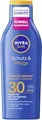 Produktbild: NIVEA SUN Schutz & Pflege Sonnenlotion LSF 30, wasserfester Sonnenschutz mit Vitamin C & Hyaluron, schnell einziehende Sonnencreme für 48h Feuchtigkeit ohne weißen Film (200 ml)