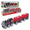 Produktbild: Hape Spielzeugeisenbahn E3717 Dampf-Frachtzug, aus Holz, mit 2 Güterwaggons und Containern