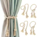 Produktbild: 4 Stück Vorhangseil Raffhalter, Raffhalter Vorhang Seil Curtain Rope Buckle Handgemachte Vorhang, Vorhanghalter Vorhang-Raffhalter, Baumwolle, Handgewebt, Raffhalter, Vorhangbänder für Vorhänge(Beige)