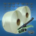 Produktbild: Umreifungsband-Set gewebt 25 mm, Spanngerät, 2 Rollen 500 m Band, Metallklemmen