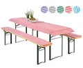 Produktbild: heimtexland ® Auflagen Set Bierzeltgarnitur 3-teilig Biertisch Tischdecke Bierbank Polster Bierbankauflage Typ331 Vichy Karo Rot für Tischmaß 70 x 220 cm