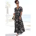 Produktbild: Maxikleid VIVANCE, Damen, Gr. 36, N-Gr, schwarz (schwarz, mauve bedruckt), Jersey, Obermaterial: 100% Viskose, bedruckt, geblümt, figurumspielend knöchelfrei, V-Ausschnitt, mit innenliegendem Gummizug, Kleider Maxikleid, mit Blumendruck und leichten Puffärmeln, Sommerkleid, casual
