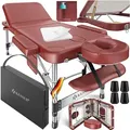 Produktbild: KESSER® Mobile Massageliege klappbar & höhenverstellbar 3 Zonen Massagebett Massagetisch Therapieliege Aluminium + 10x Gesichtsauflage mit Kopfst... - bordeaux