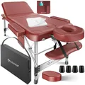 Produktbild: KESSER® Massageliege 3 Zonen, Bis 250kg, Massagetisch klappbar, verstellbar, tragbarer Koffer, Kosmetikliege, Therapieliege, Zubehör, Alu-Kopfstütze, Armlehne, Tragetasche, Anti Rutsch, 61cm, Bordeaux