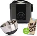 Produktbild: REISHUNGER Reiskocher & Dampfgarer mit Keramikbeschichtung Starterset (10-teilig), Schwarz - inkl. Dämpfeinsatz, Löffel, Messbecher, 8-teiligem Reisset & Edelstahl Reiswaschschüssel