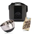 Produktbild: REISHUNGER Reiskocher & Dampfgarer mit Keramikbeschichtung Starterset (10-teilig), Schwarz - inkl. Dämpfeinsatz, Löffel, Messbecher, 8-teiligem Reisset & Edelstahl Reiswaschschüssel