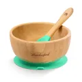 Produktbild: bambuskind Kinderschüssel mit Saugnapf grün, Inkl. Rezepte-Ebook, Rutschfester Baby Teller mit Esslernlöffel aus Bambus, Kindergeschirr-Set ohne schädliche Kunststoffe
