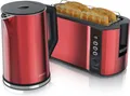 Produktbild: Arendo Frühstücks-Set 2-teilig, 4-Scheiben Langschlitztoaster + Wasserkocher 1,5 Liter, Rot