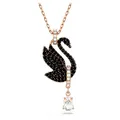 Produktbild: Swarovski Swan Anhänger, Schwarze, Rosé Vergoldete Damenhalskette mit großem Schwan-Motiv und Strahlenden Swarovski Kristallen