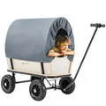 Produktbild: Miweba Bollerwagen Canvas mit Dach | 180 Kg Traglast - Kinderwagen - Transportwagen - Handwagen - Wagen Holz - Standwagen - Regenschutz - Plane abnehmbar - Gartenkarre - Holzwagen - Gerätewagen (Grau)