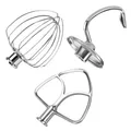 Produktbild: 3er Zubehör Set aus Edelstahl für KitchenAid 4.5-5 Quart Kippkopf-Standmixer Artisan & Classic Serie von MMOBIEL – K45 6-Drahtiger Schneebesen, Flachrührer und Knethaken – Spülmaschinenfest