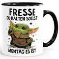 Produktbild: MoonWorks Kaffee-Tasse mit Spruch Arbeit Fresse halten du sollst Montag es ist Baby Bürotasse lustige Kaffeebecher Weiss-innen-schwarz standard