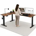 Produktbild: di volio Höhenverstellbarer Eckschreibtisch elektrisch TRANI – Stabiler elektrischer Schreibtisch – Höhenverstellbar mit 2 Motoren, Memory Funktion für Heimbüro (Braun, Links L 197 cm/L 142 cm)