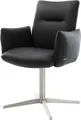 Produktbild: DELIFE Polsterstuhl Jova-Flex, mit Armlehnen Fußkreuz Edelstahl Echt-Leder Schwarz 360° drehbar Tasch