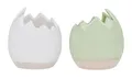 Produktbild: levandeo 2er Set Eierschale Deko Blumentopf H11cm Keramik Weiß Grün Blumenwiese Osterdeko Deko Sandfinish Tischdeko Übertopf Keramiktopf