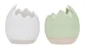 Produktbild: 2er Set Eierschale Deko Blumentopf H11cm Keramik Weiß Grün Blumenwiese Osterdeko