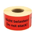 Produktbild: MD Labels Warnetiketten auf rolle 100x50mm 500 Stück Nicht belasten! Do not stack! – Versandaufkleber - selbstklebendes Papier - Leuchtrot stark haftend - Versandhinweis Haftetiketten