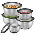 Produktbild: SILBERTHAL Edelstahl Schüssel 5er Set mit Deckel - Rührschüsseln zum Servieren, Kochen, Backen, Aufbewahren - Rutschfester Boden - 5 Stück