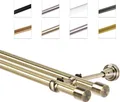 Produktbild: MDEKOR Gardinenstange Vorhangstange 19mm, 2-läufig, kürzbar, 2-läufig Wandmontage, 120 cm Antik Gold